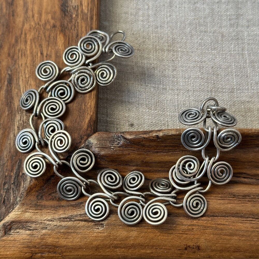 Sterling Silver Handmade Bracelet Interlaced Etruscan Wire Swirl Link Chain 6.5"